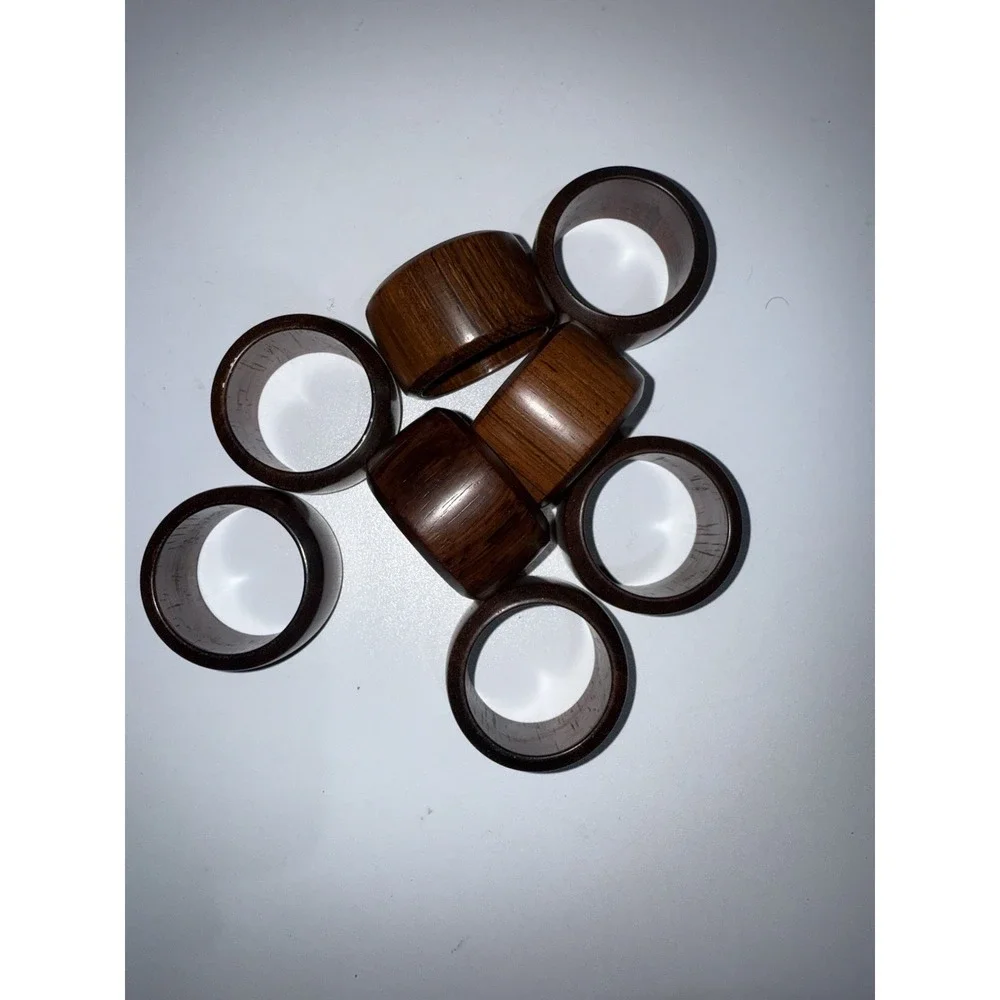 Vintage Napkin‎ Ring Holder (8) Brown Wooden Round H